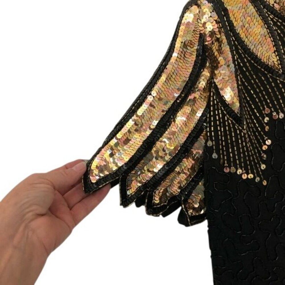 Vintage 90s D'Albert Silk Beaded Sequin Dress 10 M Cocktail Party LBD Mob Wife - Picture 11 of 14